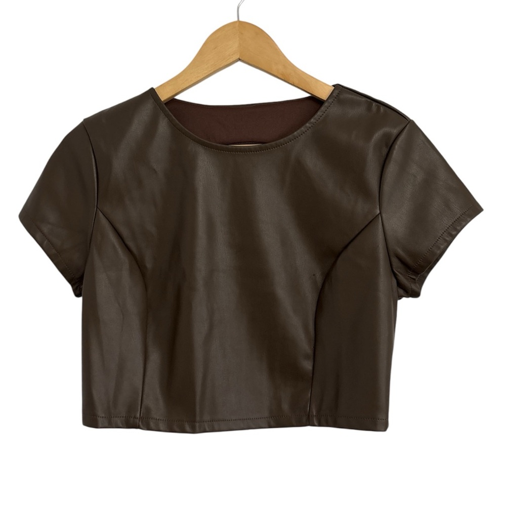 Brown Faux Leather Crop Top